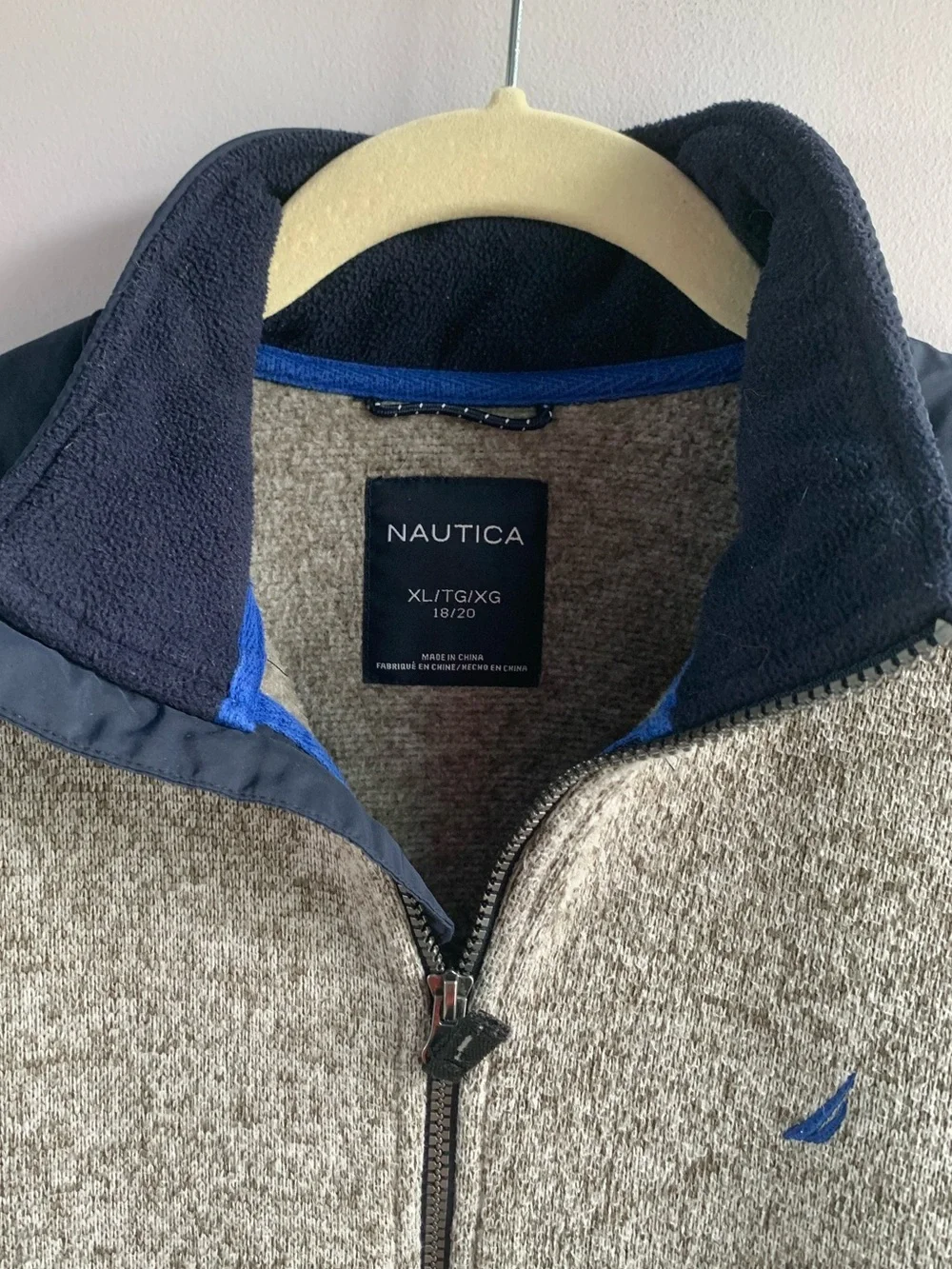 Nautica Knit Jacket Heathered Grey Navy Full Zip Logo Soft Warm Kids Boys XL